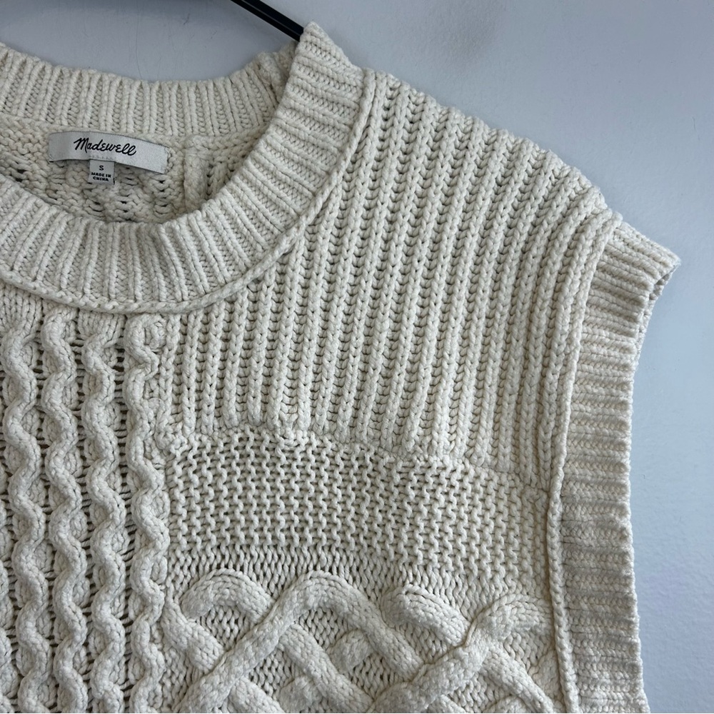 Madewell Ivory Patchwork Sleevless Cable Knit Pat… - image 6